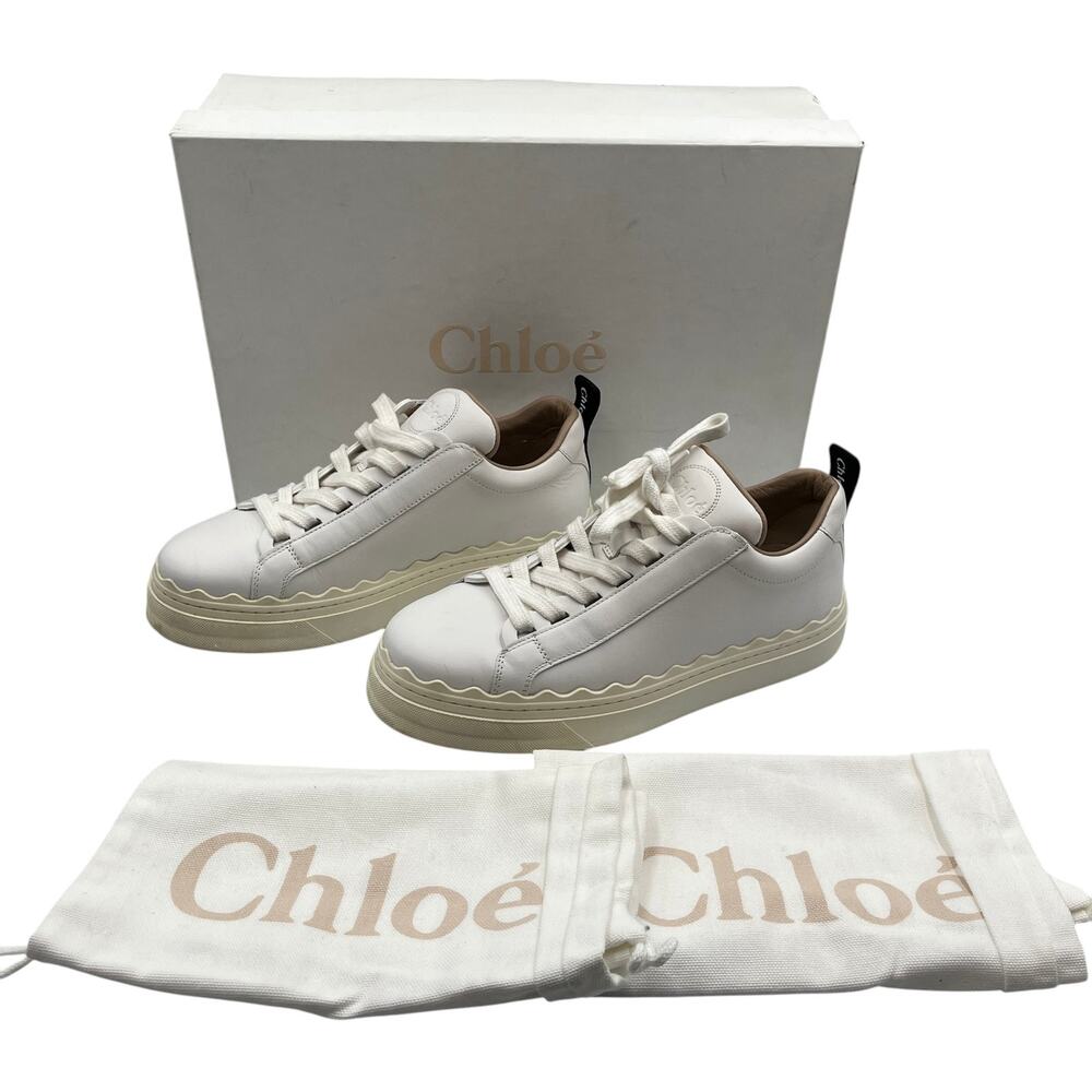 Chloe Lauren Scalloped Leather Low Top Sneakers White Size 36 / 6